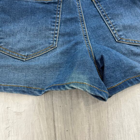 Wishful Park Blue Gray Shortie 2" Basic Plain Pull On Drawstring Juniors Shorts - Picture 3 of 9